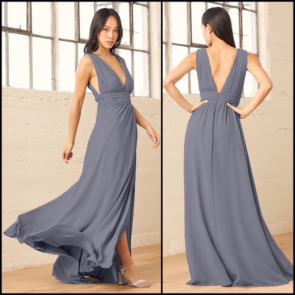 Lulu’s Denim Blue Maxi Dress Gown - Picture 3 of 14